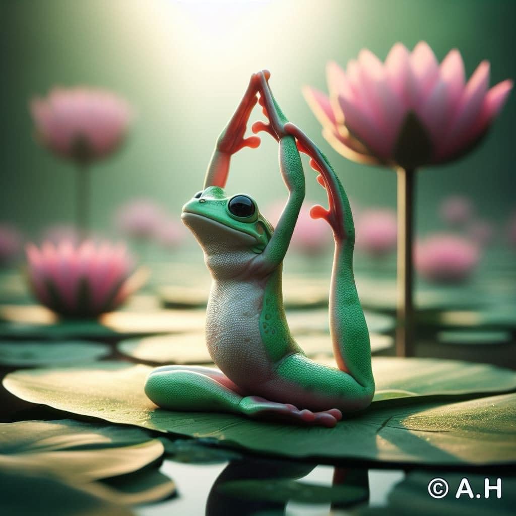 Ếch đang tập Yoga trên chiếc lá Sen (9)