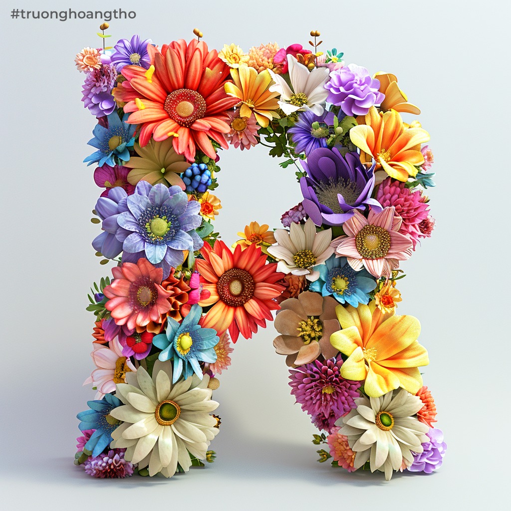 Hình nền chữ R tạo bằng những bông hoa